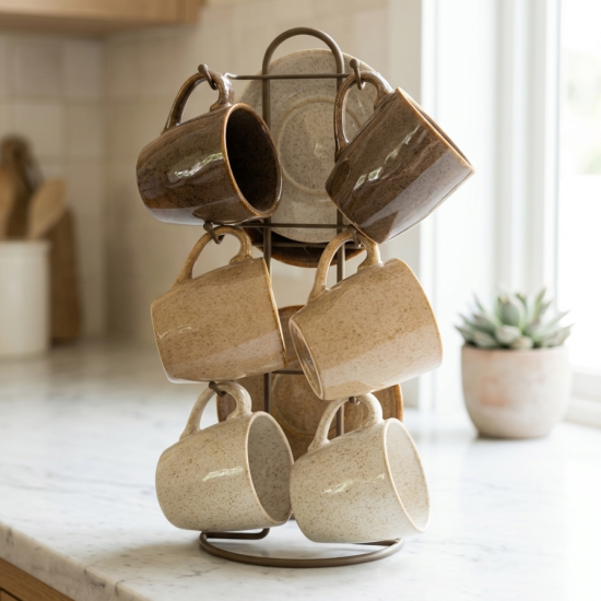 Ceramic Coffee Cup Set 12 Pcs With Stand